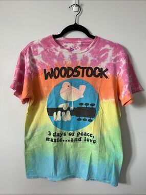 Woodstock Tie-Dye Graphic Tee - Pink, Orange, Yellow, Blue